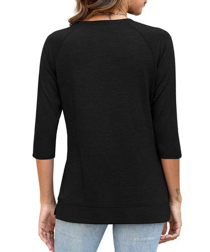 JomeDesign Womens Tops 3/4 Sleeve Crew Neck T-Shirts Dressy Casual Tunic Blouses Black