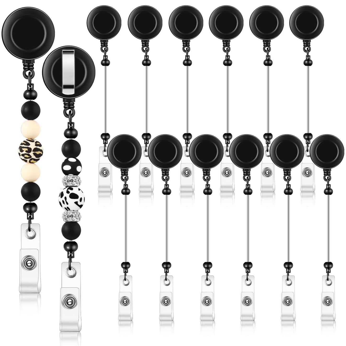 Sayglossy 24 Pcs Beadable Badge Reel Retractable Clips Holder for Beads Bulk Blank Bar ID Name Badge Reels with Belt Clip Beadable Jewelry DIY Gift for Nurse Teacher Office Supplies (Black)