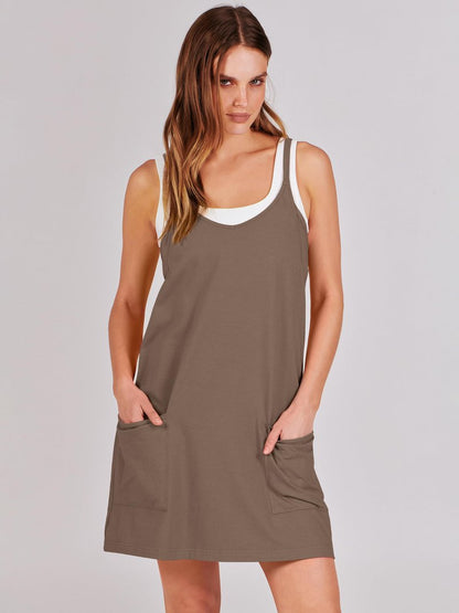 ANRABESS Women Athletic Dress Summer Tennis Workout Active Sports Mini Romper Dress Built in Shorts Travel Vacation Clothes Coffee XX-Large