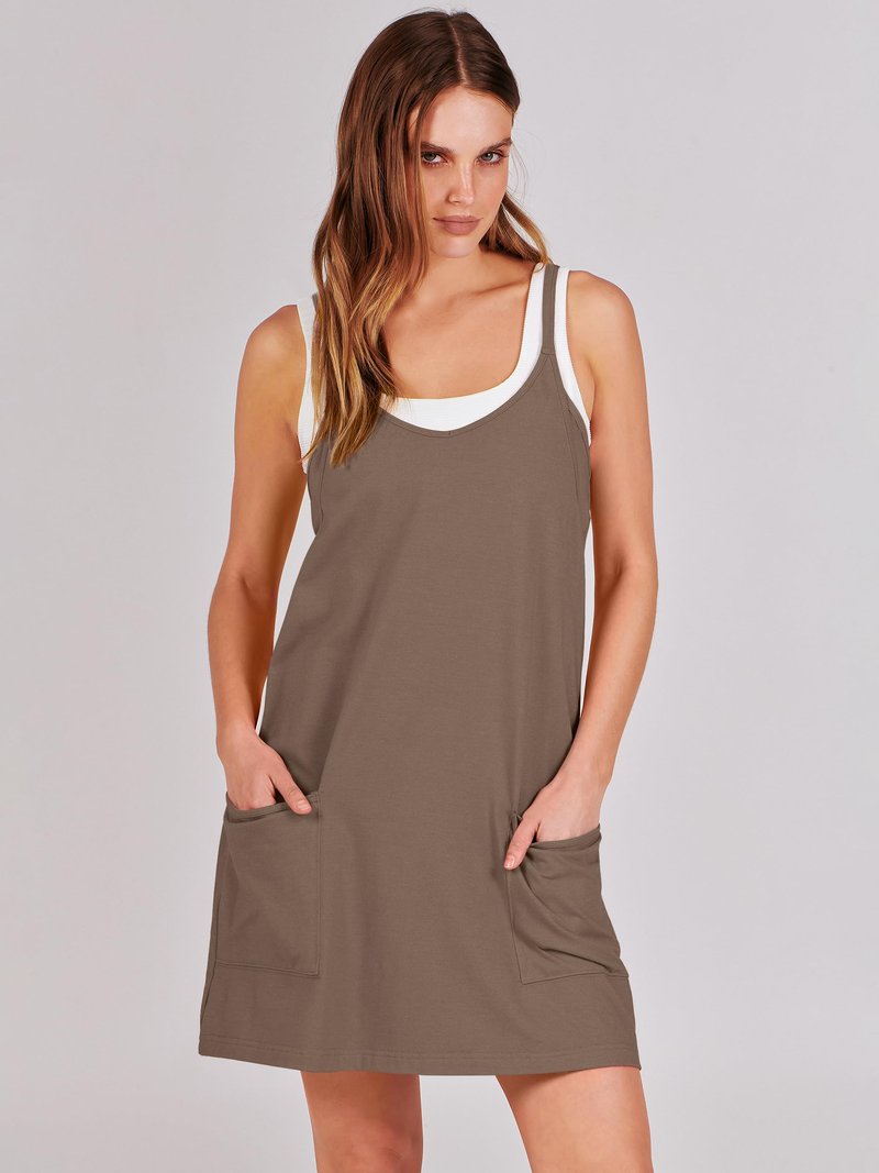 ANRABESS Women Athletic Dress Summer Tennis Workout Active Sports Mini Romper Dress Built in Shorts Travel Vacation Clothes Coffee Small