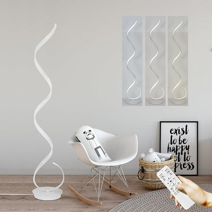 57inch Spiral LED Floor Lamp, Torchiere Super Bright Floor Lamp for Living Rooms & Offices - 3 Light Color Remote Dimmable, Tall Standing Lamp for Bedroom Reading (White)