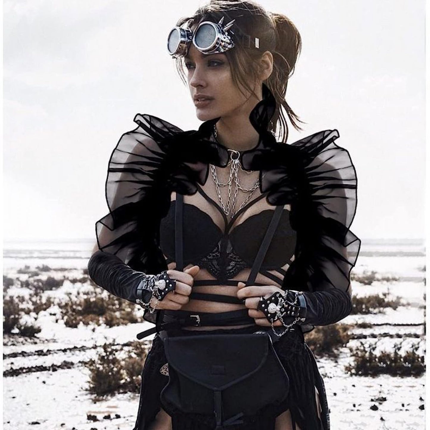 Widyany Punk Black Pu Leather Belt, Harness Belt for Women Gothic Body Adjustable Waist Belts Rave Dresses Party Accessories