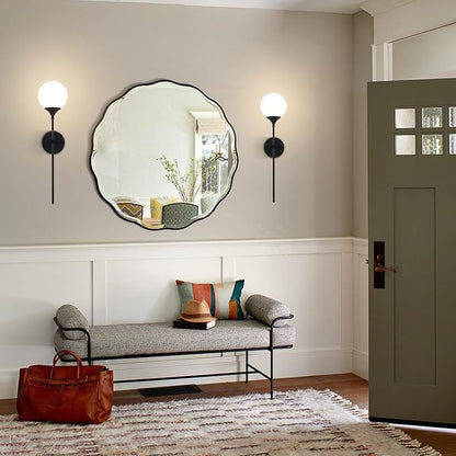 KCO Lighting Farmhouse Matte Black Wall Sconce Set of 2 Vintage Milk White Glass Globe Wall Light Mid Century Modern Bathroom Vanity Light Set of Two Industrial Bar Wall Lamp