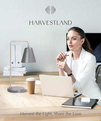 HarvestLand Steady Brass Desk Lamp – Industrial Table Lamp with Solid Base, Lamp for nightstand, Desk Lamp Home Office and Bedside Table Lamp, Modern Reading Lamp