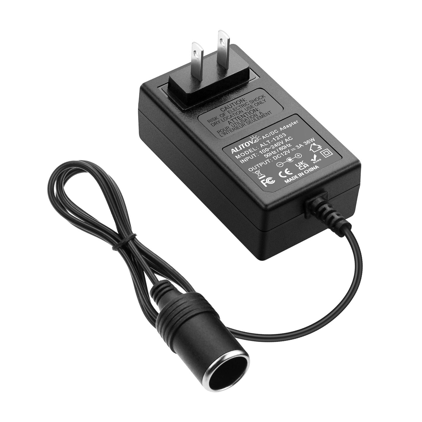 ALITOVE AC to DC Converter 110V to 12V Converter 3A Power Supply 36W Max with Car Cigarette Lighter Socket for Car Vacuum Cleaner Car Dash Cam Car MP3/MP4 Car Fan