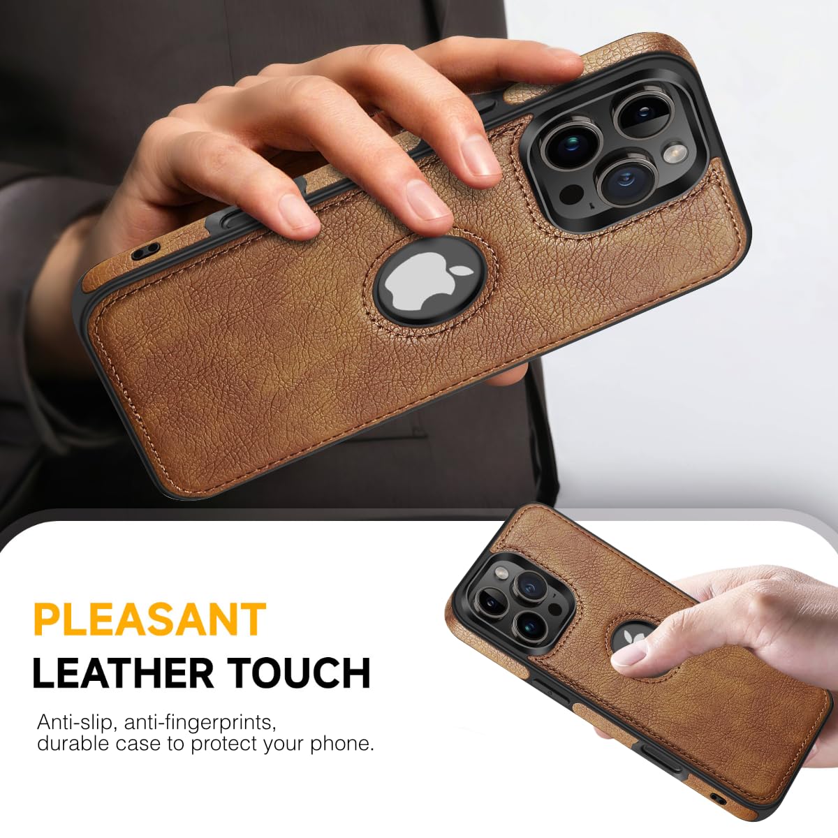 Razstorm Unique Design Luxury Leather Business Phone Case for iPhone 16 Pro Anti-Slip Scratch Resistant Ultra Slim Protective Case (2024,6.3”) (Brown)