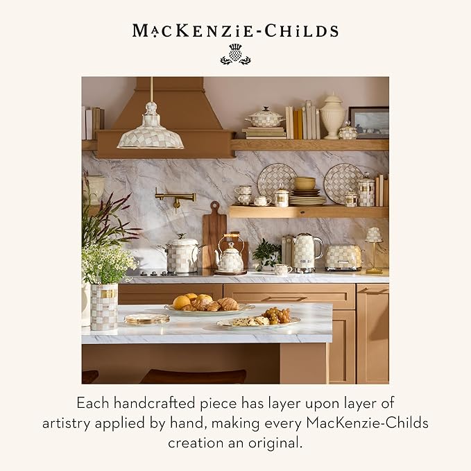 MACKENZIE-CHILDS Candlestick Lamp, Decorative Living Room and Bedroom Lamp, Brown-and-White Mocha Check