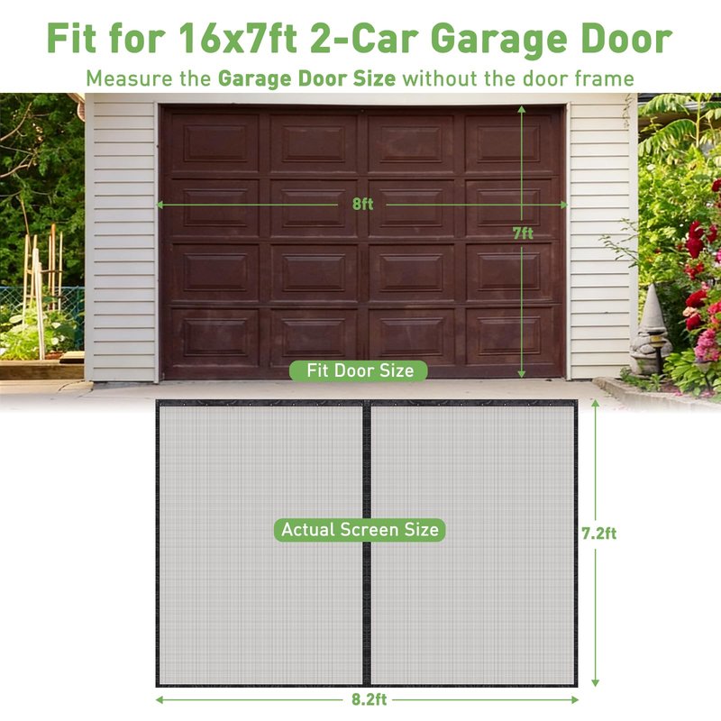 Sliding Garage Door Screen with Track, Garage Screen Doors for 1 Car Garage, 8x7 Ft Retractable Garage Net Screen, Smooth-Gliding, Magnetic Closure, Easy to Install, Black
