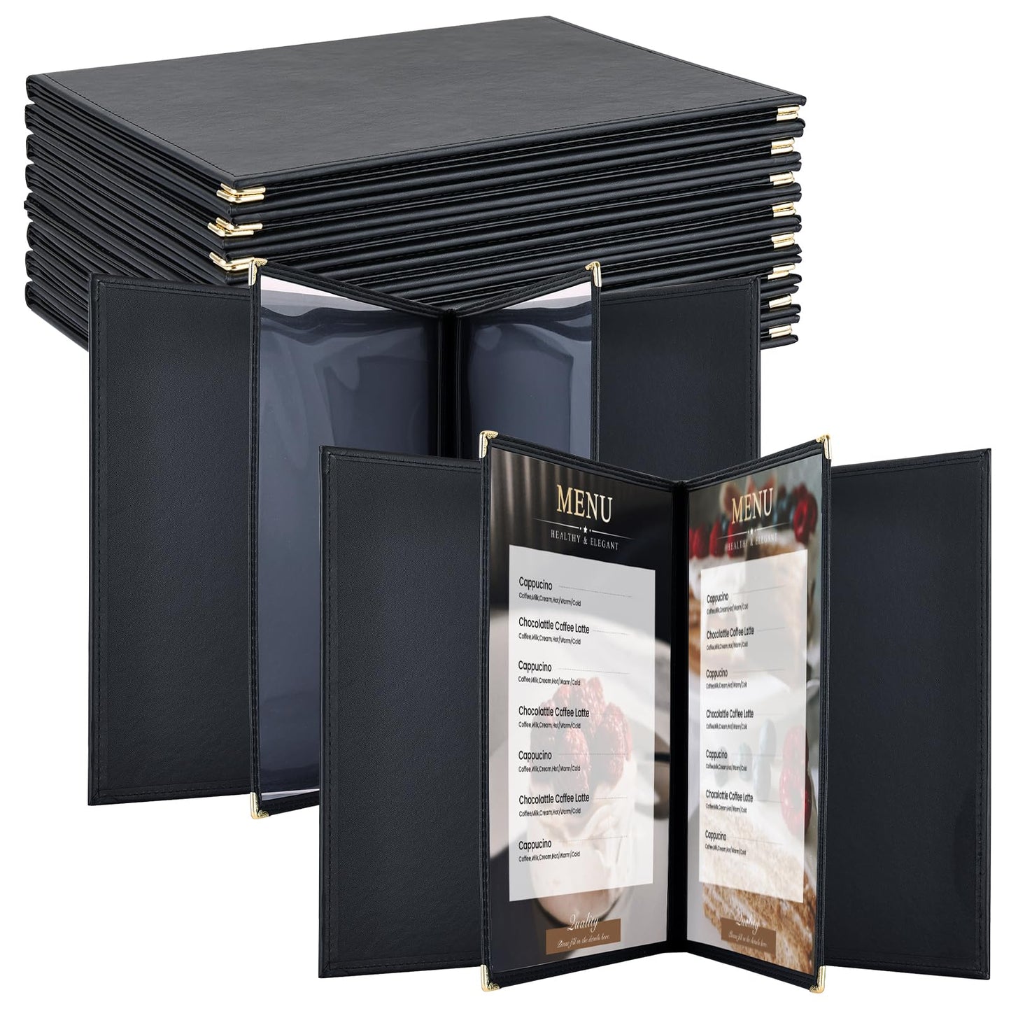 AMGSH Menu Book 8.5 x 11 Inch, 2 Page 4 View Faux Leather Menu Book with Clear View Pages, Menu Covers for Hotel, Restaurant, Cafe, Bars, Drink, Wine Menu Holders, 10 Pack