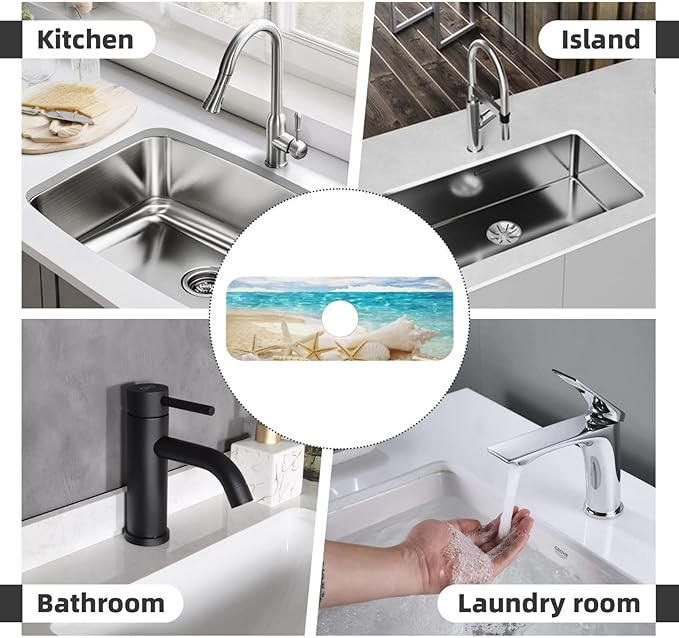 Beach Starfish Seashell Shell Summer Kitchen Sink Splash Guard Faucet Mat Super