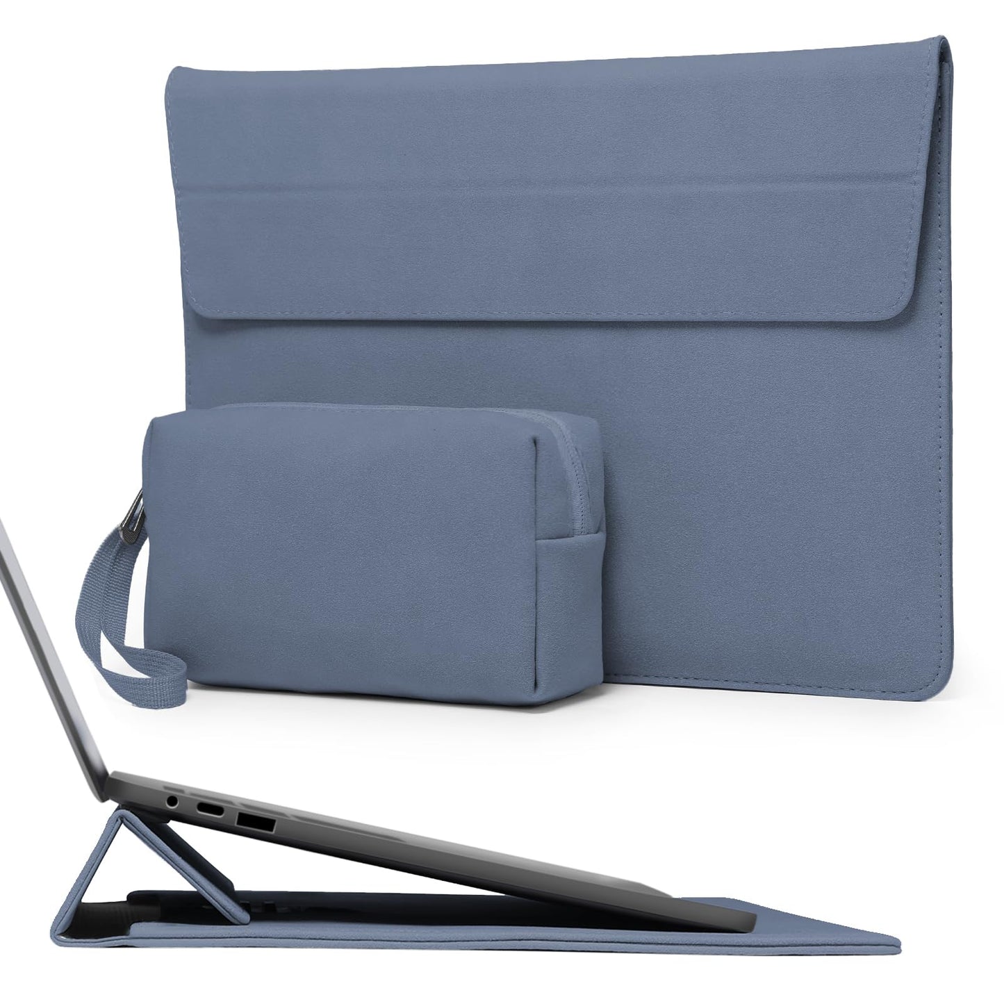 HYZUO 13.3-14 Inch Laptop Sleeve Case Bag with Adjustable Stand for MacBook Pro 14 M5/M4/M3/M2/M1 Pro/Max A3426 A3427 2026-2021, MacBook Air/Pro 13.3, 13.8-13.5 Surface Laptop, Haze Blue