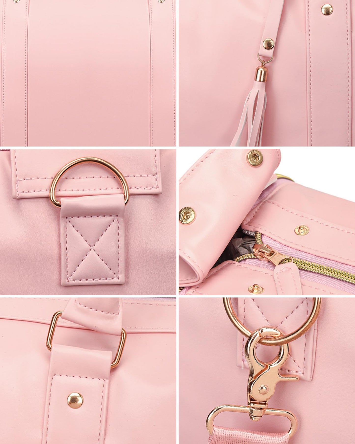 Garment Duffle Bag for Travel, 2-in-1 Garment Bags Carry On Hanging Suit Bag, Foldable PU Leather No Wrinkle Dress Bag for Women & Men, Weekender Overnight Business Trip Pink
