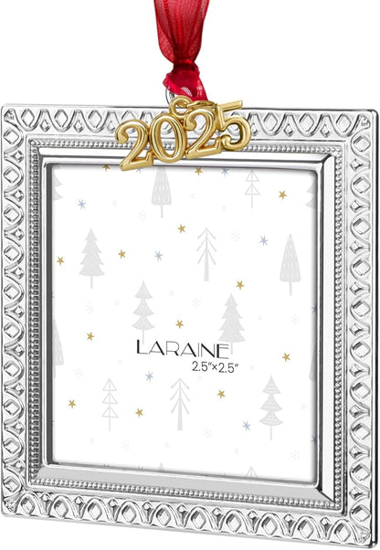Laraine Christmas Tree Ornaments – Decorative Hanging 2025 Holiday Keepsake Gift Pendant with 2.5” Photo Frame Insert for Picture of Pet (Square Silver (2025))