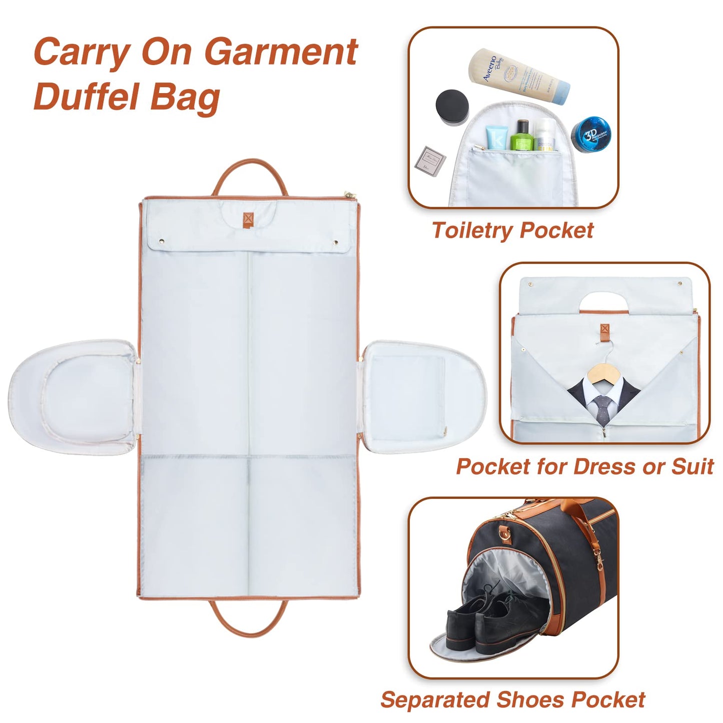 Garment Bag for Travel, Convertible Carry-On Duffel with Shoe Compartment, Waterproof & Wrinkle-Free Suit Carrier for Business Trips & Weekend Getaways, Foldable & Lightweight