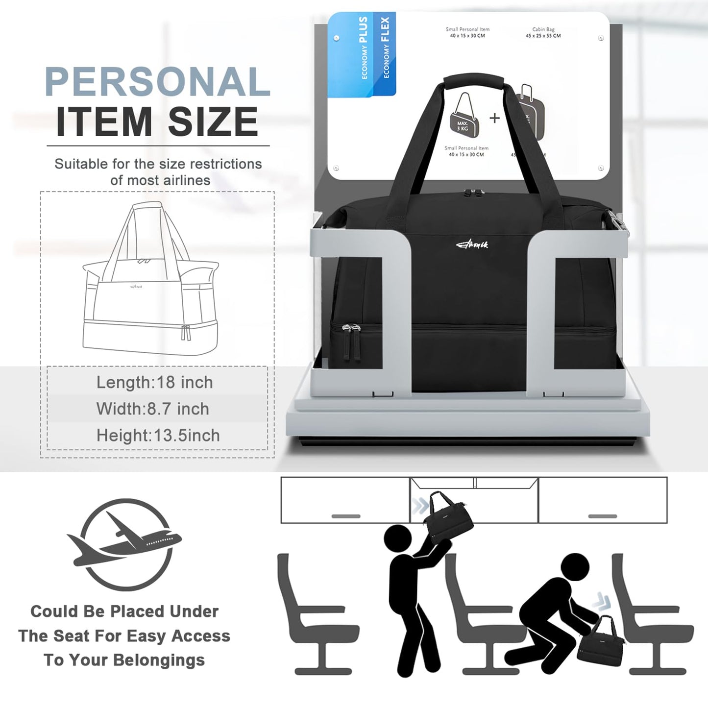 ETRONIK Gym Bag for Women, Personal Item Travel Bag with Shoes Compartment, Weekender Overnight Duffel Bag with Wet Pocket, Carry On Bag for Women, Travel, Gym, Weekend