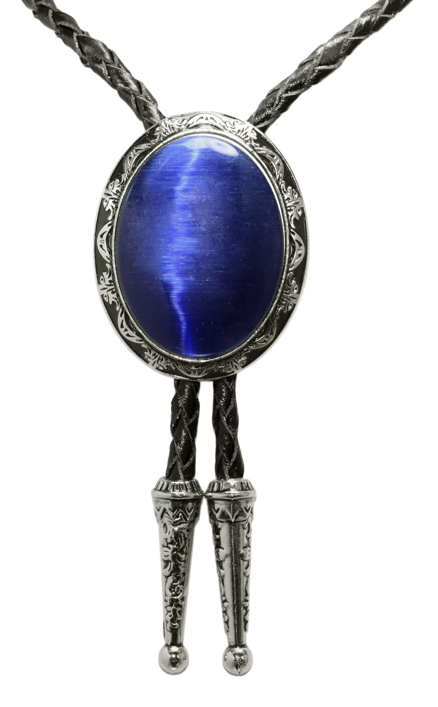 Moranse Bolo Tie with Natural Blue Gem Stone Cowboy Style Genuine Cowhide Rope