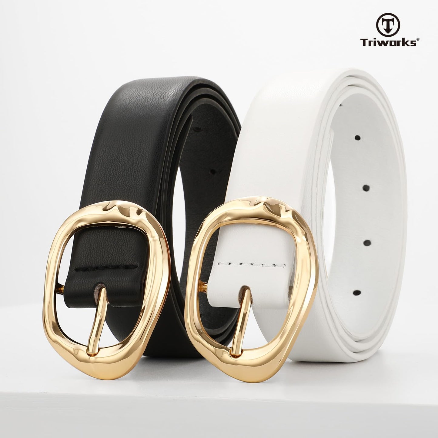 TRIWORKS 2 Pack Leather Belts for Women Fashion Waist Belt with Liquid Shapes Women Belt for Jeans Pants Dresses