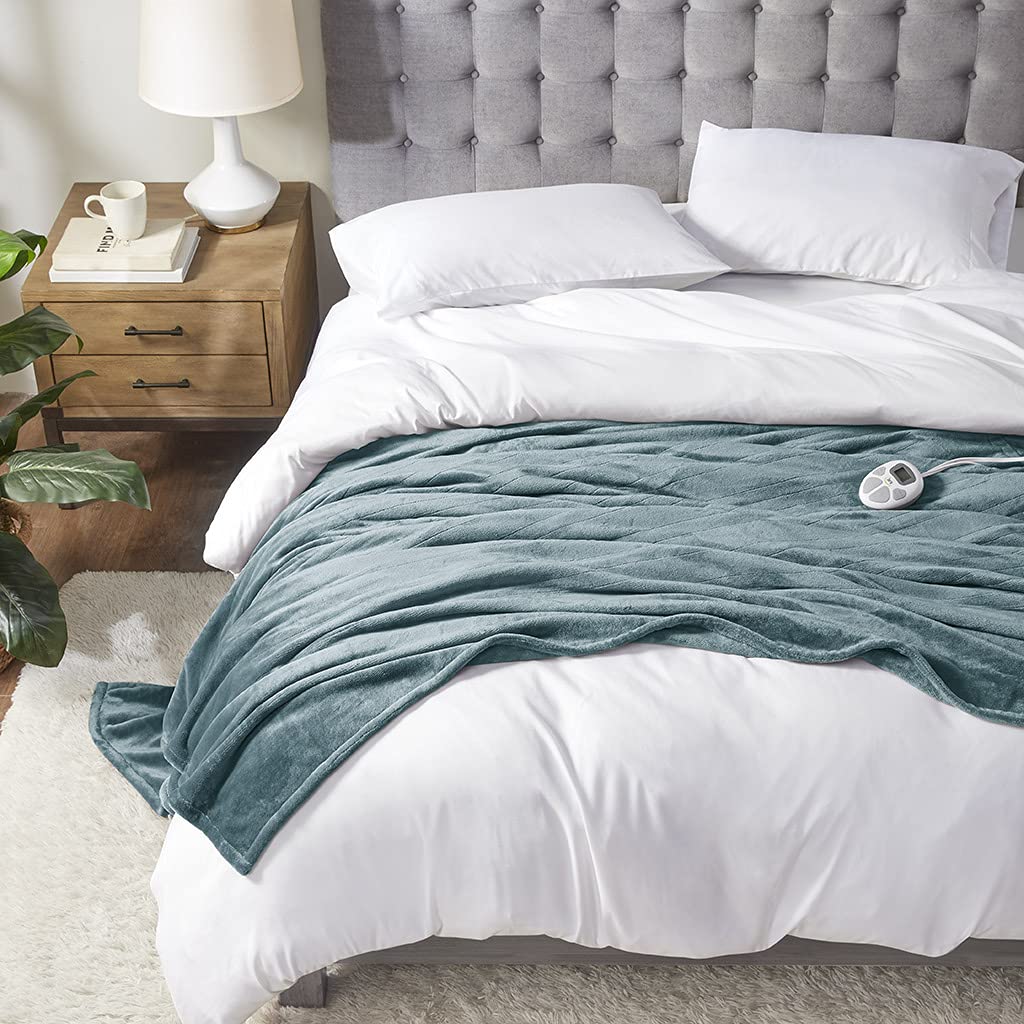 Serta Luxuriously Soft Plush Electric Blanket Fast Heating Cozy Cover, Safety Auto Shut Off Timer, Low EMF, Multi Heat Setting, ETL Certified, Machine Washable, Grey King (92 in x 100 in)