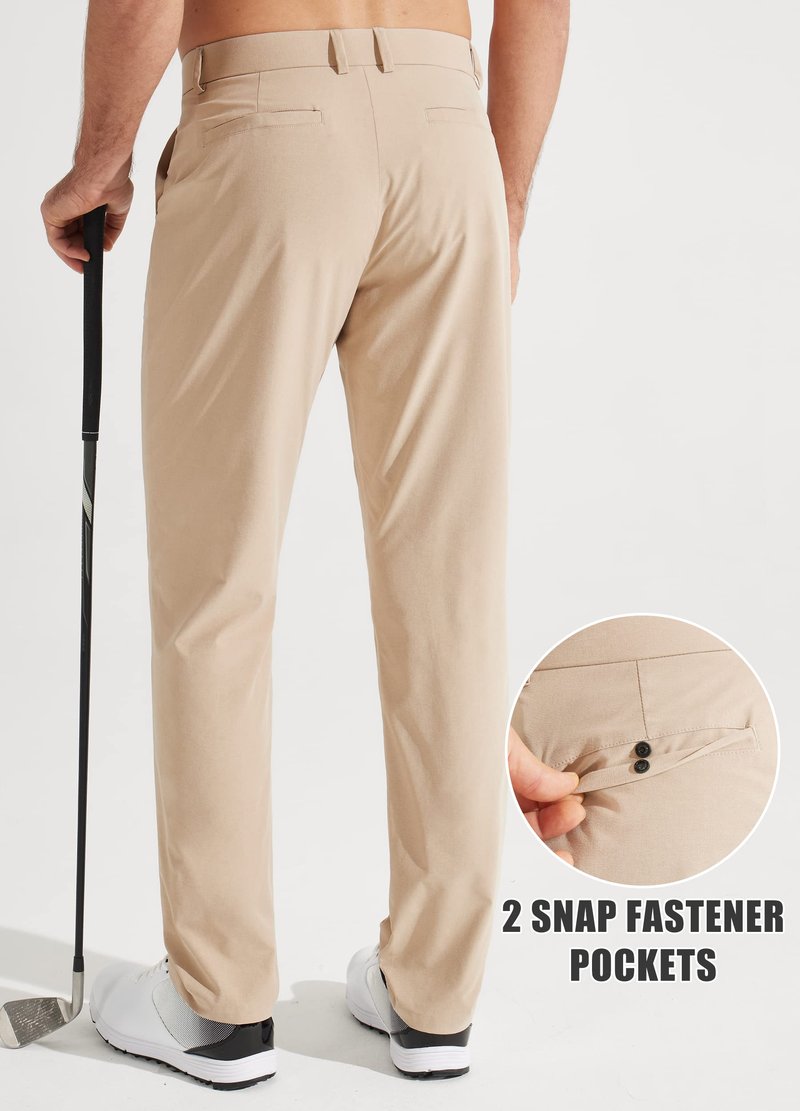Libin Men's All Day Comfy Golf Pants Work Dress Pants 34" Quick Dry Lightweight Business Casual Trousers for Men with Pockets, Khaki, 42W x 34L