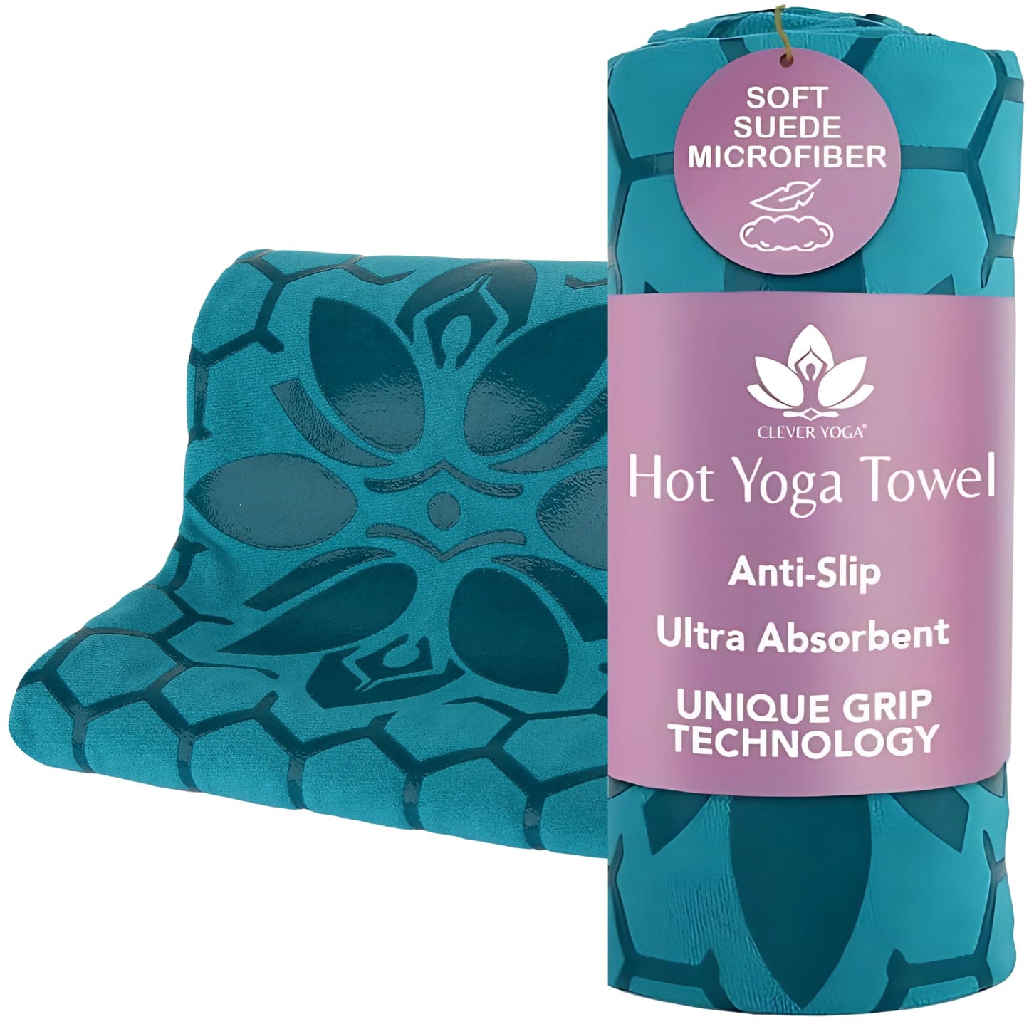 Clever Yoga Hot Yoga Mat Towel – Non-Slip Grip for Hot Yoga, Sweat Absorbent, Honeycomb Silicone Grip, Stays Flat – Ideal for Pilates, Travel, Washable & Lightweight - Dark Blue