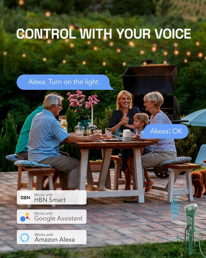 HBN Outdoor Smart Plug Waterproof WiFi Outdoor Outlet Timer with 6 Grounded Outlets, Remote & Voice Control Heavy Duty Yard Stake Plug Compatible with Alexa and Google Assistant No Hub Required