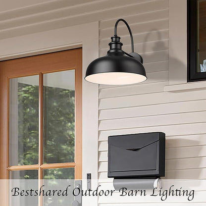 Bestshared Large Outdoor Farmhouse Barn Lights 16 Inch Dome Outdoor Wall Lighting Fixture Industrial Wall Sconces Exterior Mount Lantern Light for Porch,Entryway,Garage (1Pack,Black+White)