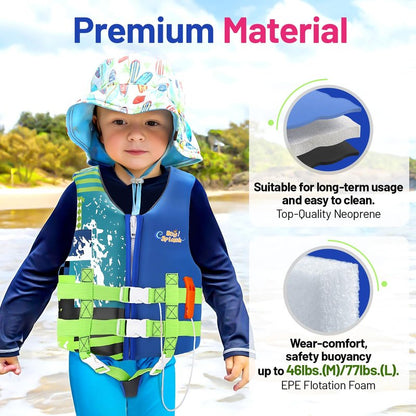 HeySplash Toddler Swim Vest, Kids Swimming Jacket Toddler Floaties with Adjustable Strap, Float Jacket for Puddle Pool Jumper, Beach, Boating, Learn to Swim Aid Fits 6-9Years/50-80Lbs, Indigo