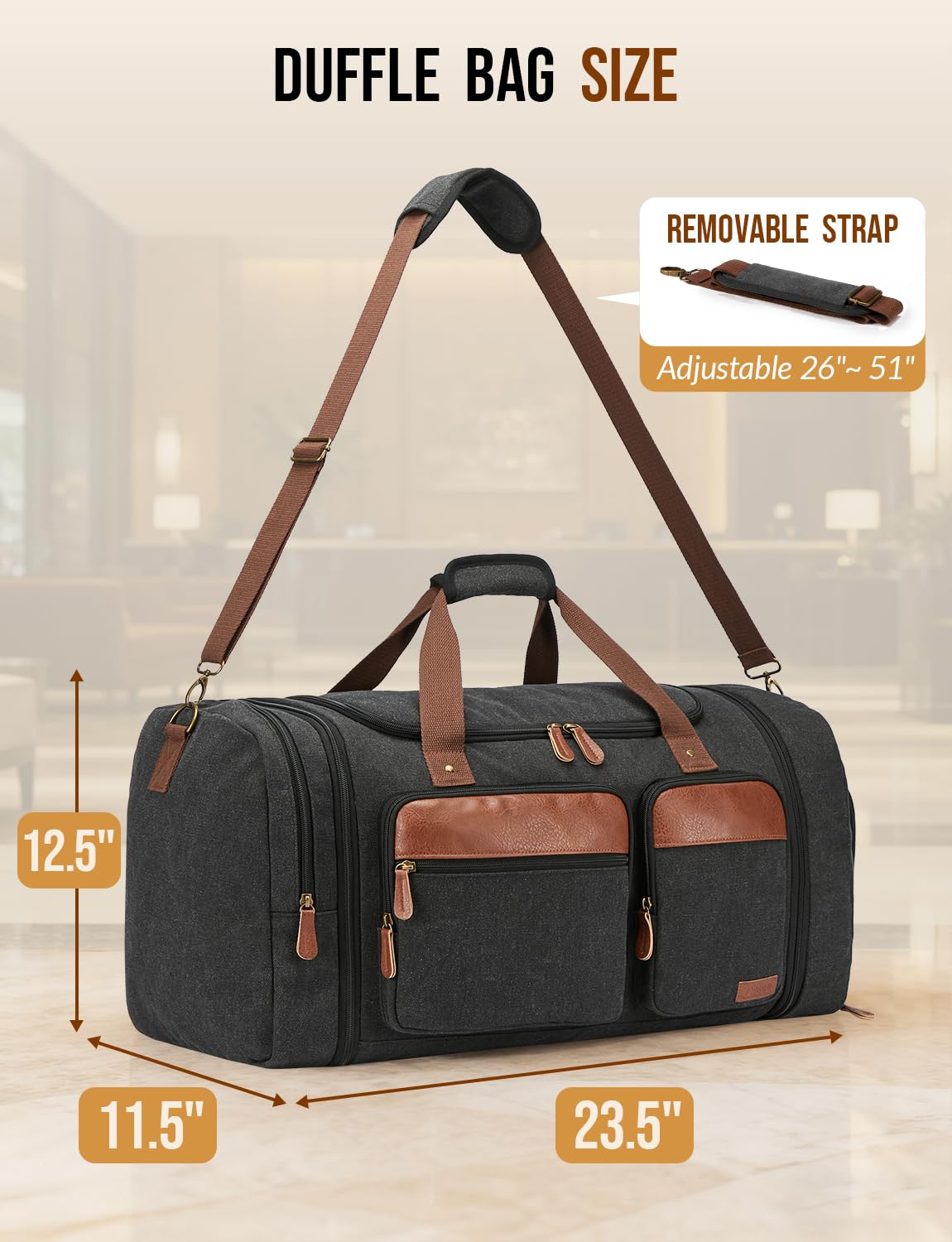 Celvetch Canvas Duffle Bag for Travel 65L Expandable Travel Duffel Bags for Men Women Overnight Weekend Gym Bag with Shoes Compartment - Dark Grey(65L)