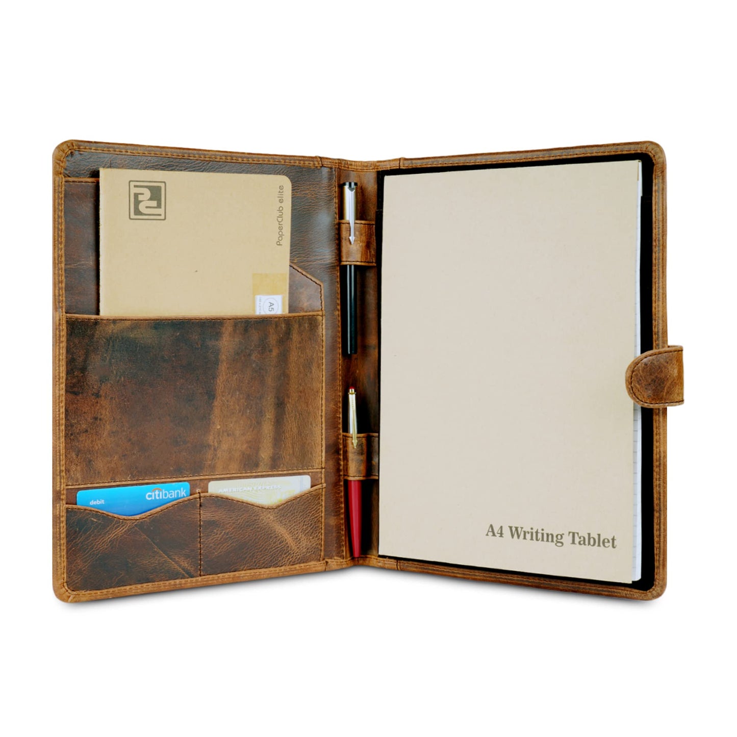 CestAntiQ, Leather Padfolio Legal Pad Portfolio Organizer | Handmade Executive Notebook Binder | Heavy Duty Full Grain Cow Hide Resume Interview Folio for Men Women, Rustic NoteBook Folder (brown)