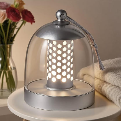 Outdoor Cordless Table Lamp Rechargeable,Water Proof Shower Lamp for Bathroom,Small Ambient Bedside Lamps for Night Stands (Silver Gray)