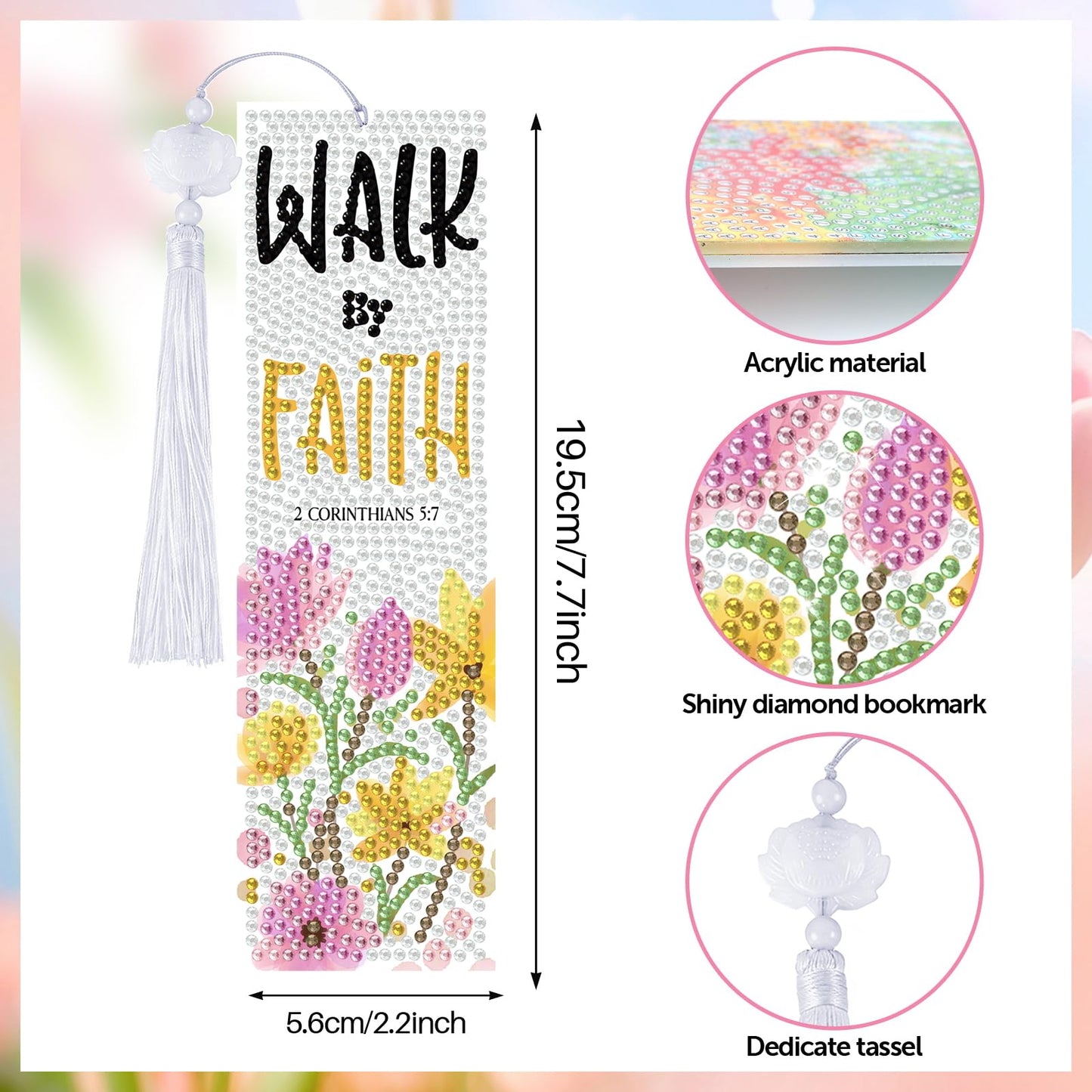 8 Pieces Christian Bible Verse Diamond Art Bookmarks 5d Christian Beaded Bookmark Acrylic Tassel Bookmark for DIY Making Beginners Kids Adults Arts Craft Supplies (Christian-1)