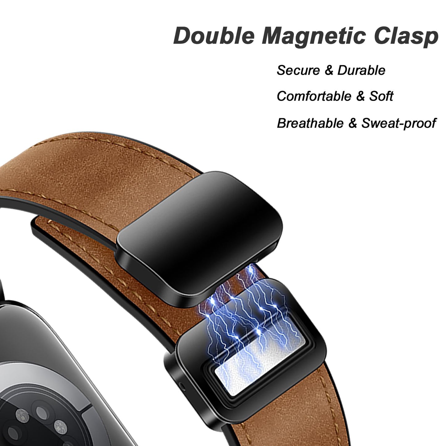Eweison Genuine Leather Band Compatible with Apple Watch Band 44mm 45mm 46mm 49mm for Men Women,Adjustable Magnetic Strap Top Grain Leather Wristband for iWatch Series 11 10 9 8 7 6 SE 5 4 Ultra 3 2 1