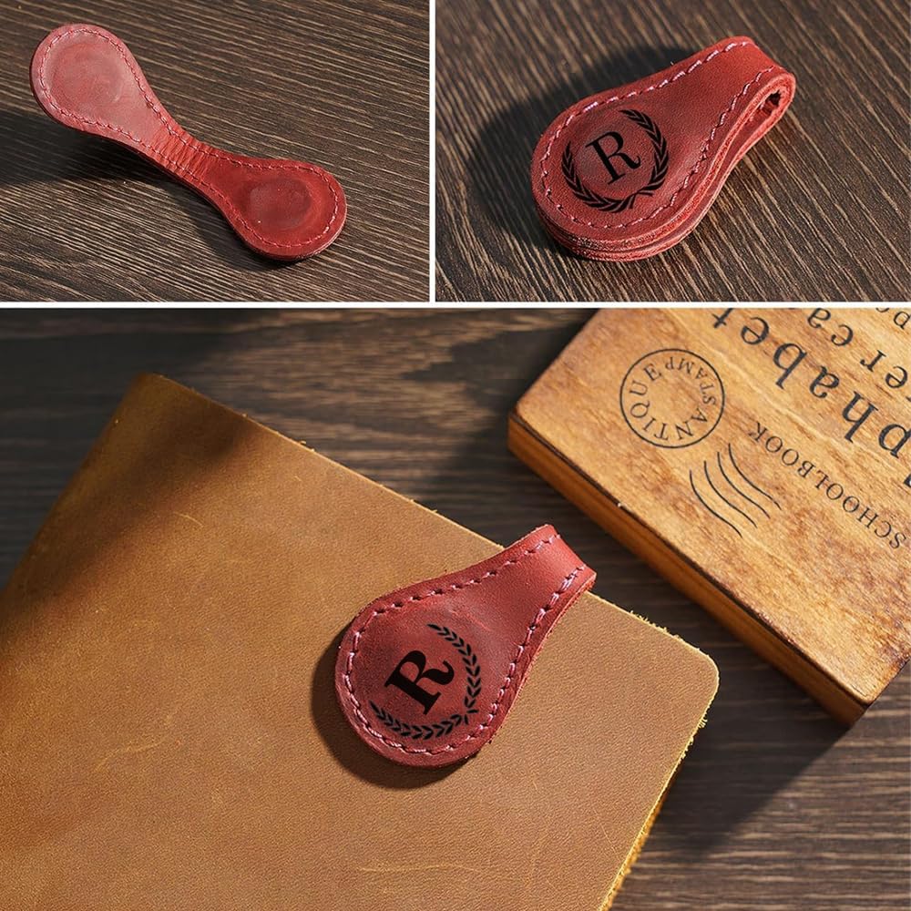 3Pcs Personalized Leather Magnetic Bookmark, 26 Letters Bookmarks Customized Engraved Initial Book Mark Cute Custom Marker Meaningful Gift for Women Men Book Lovers (J, 1Bird+1Heart+1Book)
