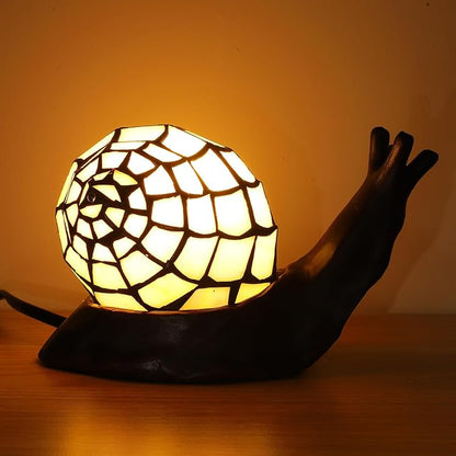 Tiffany Style Pink Snail Accent Table Lamp Handmade Stained Glass Shade Night Light for Kids with 3 Color Temperatures LED Bulb - Ideal Gift for Home Decor(8" D x 5." W x 5." H)