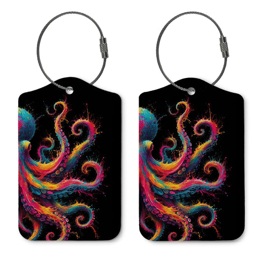 ZFQ Sea Octopus Luggage Tags for Suitcases,Colorful 2 Pack Baggage Tag Label with Steel Loop,Trendy Handbag School Bag Backpack Traveling Accessories
