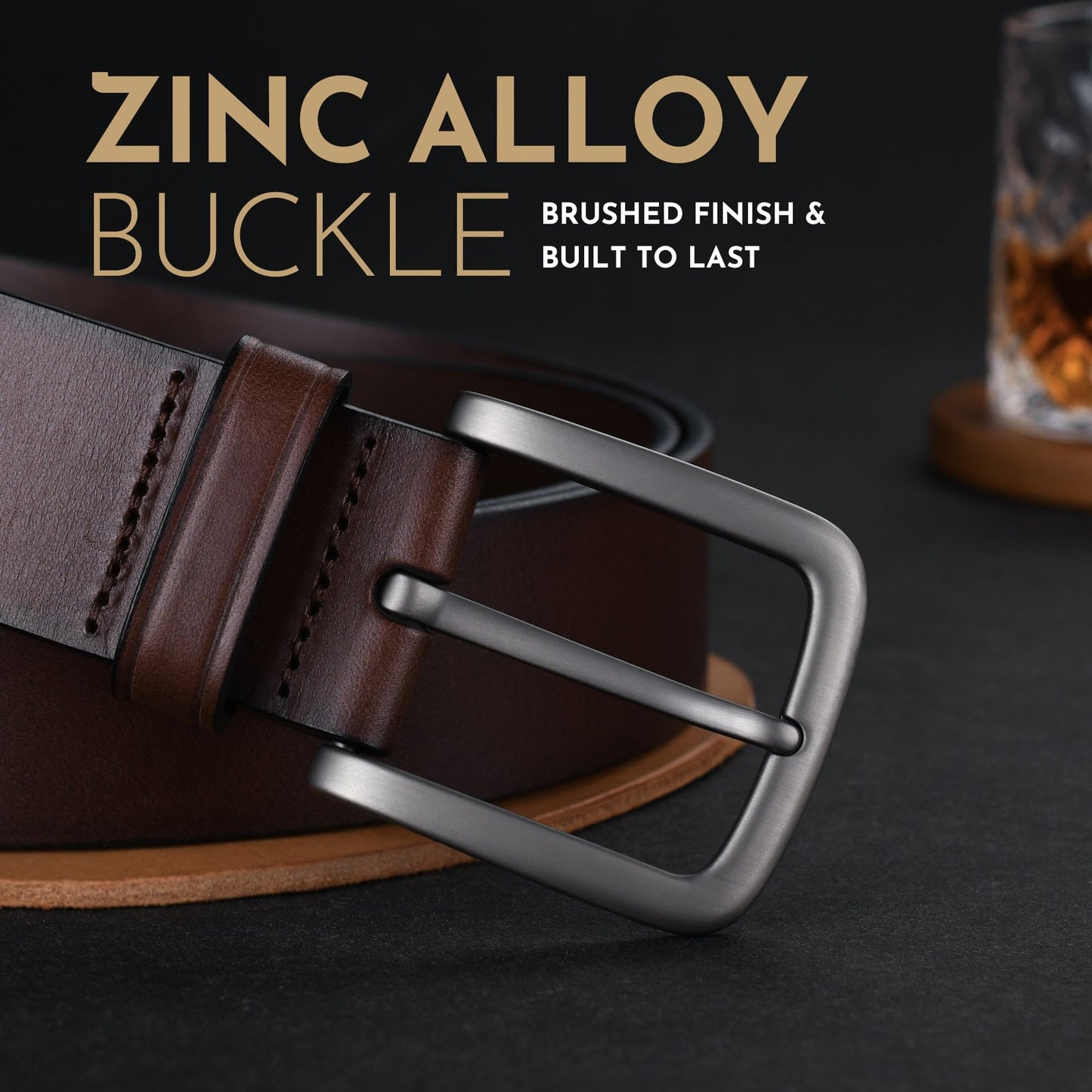 Buffway Men's Leather Belt,1.5" Handcrafted Top-Grain Leather – Durable,Comfortable,Suitable for Everyday Formal & Casual Wear - Size 40" Coffee