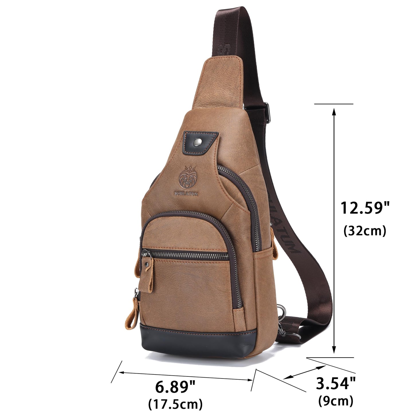 LUKZIJAES Genuine Leather Sling Bag for Men Crossbody Bags Man Shoulder Chest Pack Hiking Casual Daypack Outdoor Travel Backpack (#1-Brown)