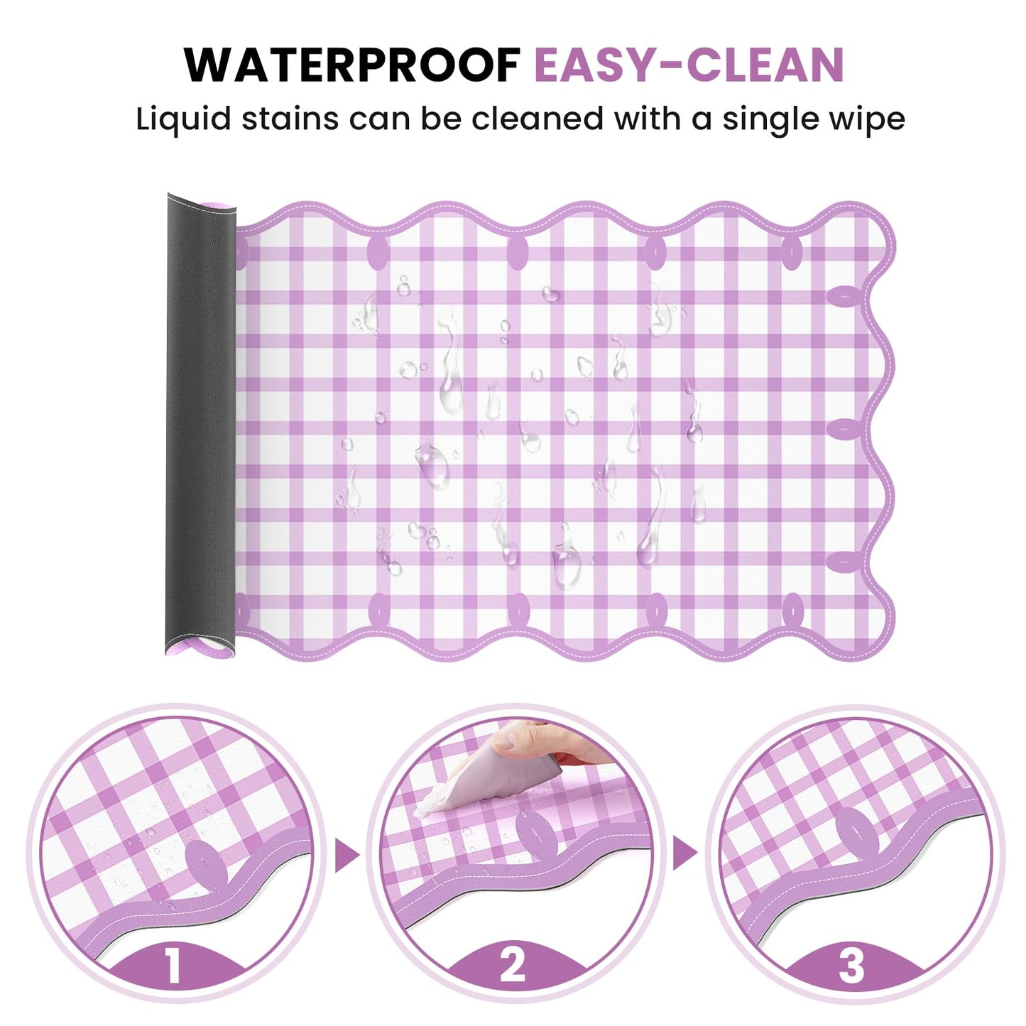 Leather Desk Pad, Desk Mat Mouse Pad, Non-Slip Mousepad Waterproof PU Table Cover Blotter for Computer Laptop Extra Large Keyboard Mat for Women Girl Office Home Dorm,Pink Scalloped Checkered