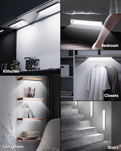 12'' Under Cabinet Lights, 2500mAh LED Battery Operated Rechargeable Motion Sensor Lights Indoor, Magnetic Dimmable Closet Light, Wireless Under Counter Cupboard Night Light for Kitchen, Stair, 3 Pack