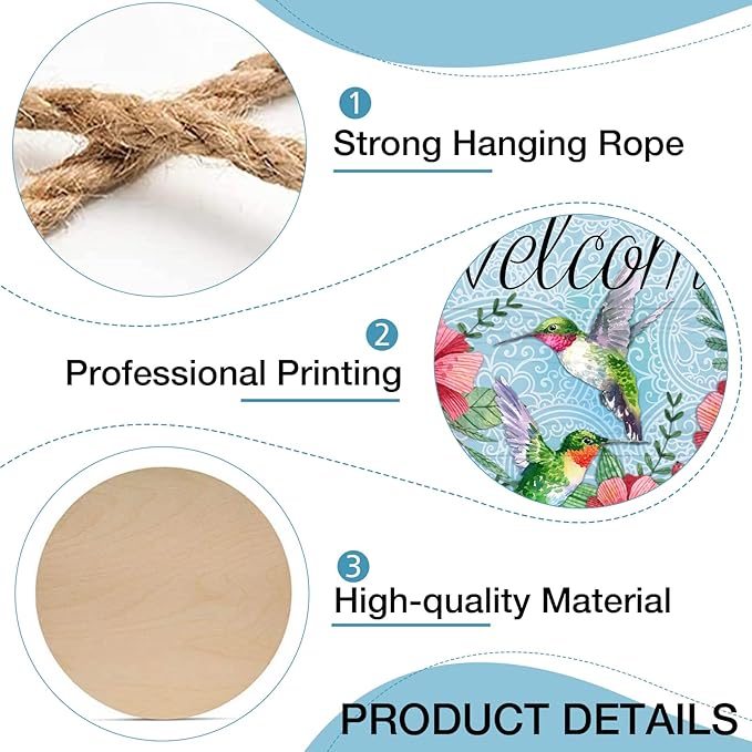 Deroro Welcome Spring Hummingbird Birds Sign for Front Door Decor, Floral Flowers Wood Door Hanger for Outdoor Outside Porch, Seasonal Summer Farmhouse Wooden Wreath Indoor Wall Hanging Decoration