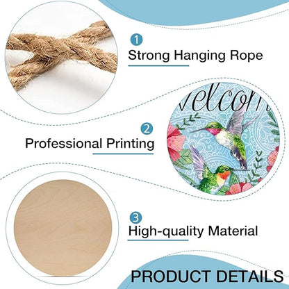 Deroro Welcome Spring Hummingbird Birds Sign for Front Door Decor, Floral Flowers Wood Door Hanger for Outdoor Outside Porch, Seasonal Summer Farmhouse Wooden Wreath Indoor Wall Hanging Decoration