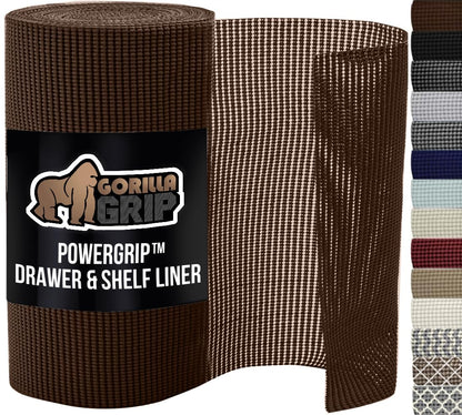 GORILLA GRIP powerGRIP Drawer Shelf and Cabinet Liner, Thick Strong Hold, Non-Adhesive Liners Protect Kitchen Cabinets and Cupboard, Bathroom Drawers, Easy Install, Breathable Mat, 12" x10', Beige