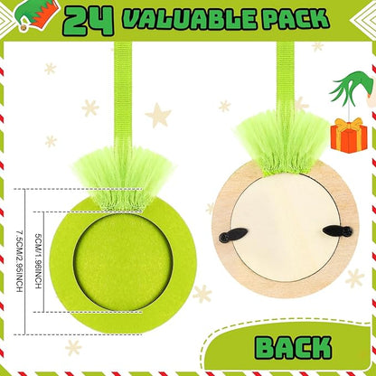 Blulu 24 Pack Lime Green Photo Frames Ornaments - Wooden Christmas Tree Decor for DIY Party Gifts