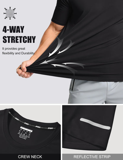 MAGCOMSEN Short Sleeve Shirts for Men Workout Dry Fit Sun Protection Moisture Wicking Shirt Gym Athletic Running Tshirt Rash Guard Black XL