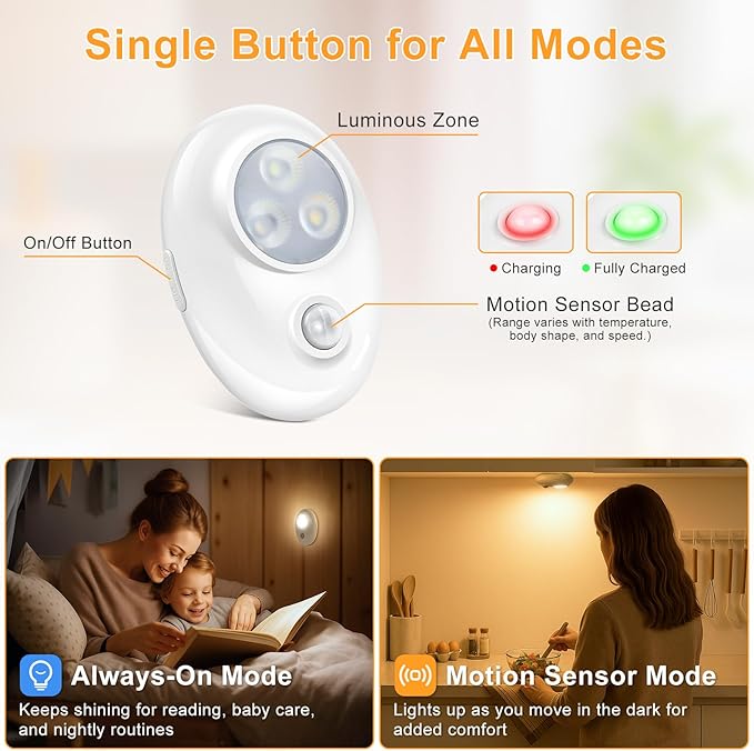 Motion Sensor Puck Lights, 3 Color Temps Dimmable LED Closet Light, Wireless USB Magnetic Cabinet Lights, Stick On Motion Sensor Light Indoor for Stair, Kitchen, Shelf (6 Pack)