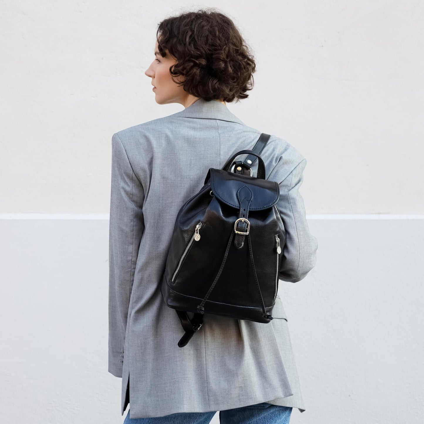 Time Resistance Ladies Leather Backpack - Small Business Casual Fashion Backpack for Women (Black)