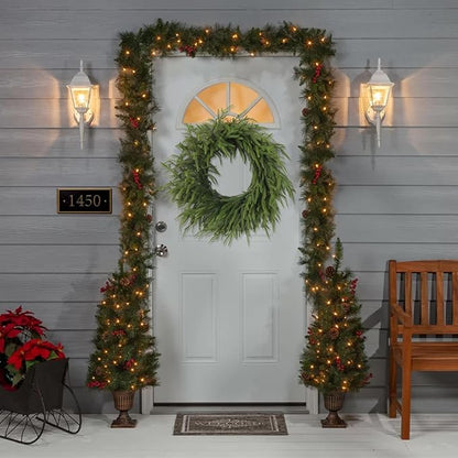 24 Inch Real Touch Christmas Wreath, Natural Droopy,Soft Bendable Winter Wreaths for Front Door, Christmas Wreaths for Front Door, Cedar Wreath, Indoor Christmas Decorations Outdoor for Home Decor