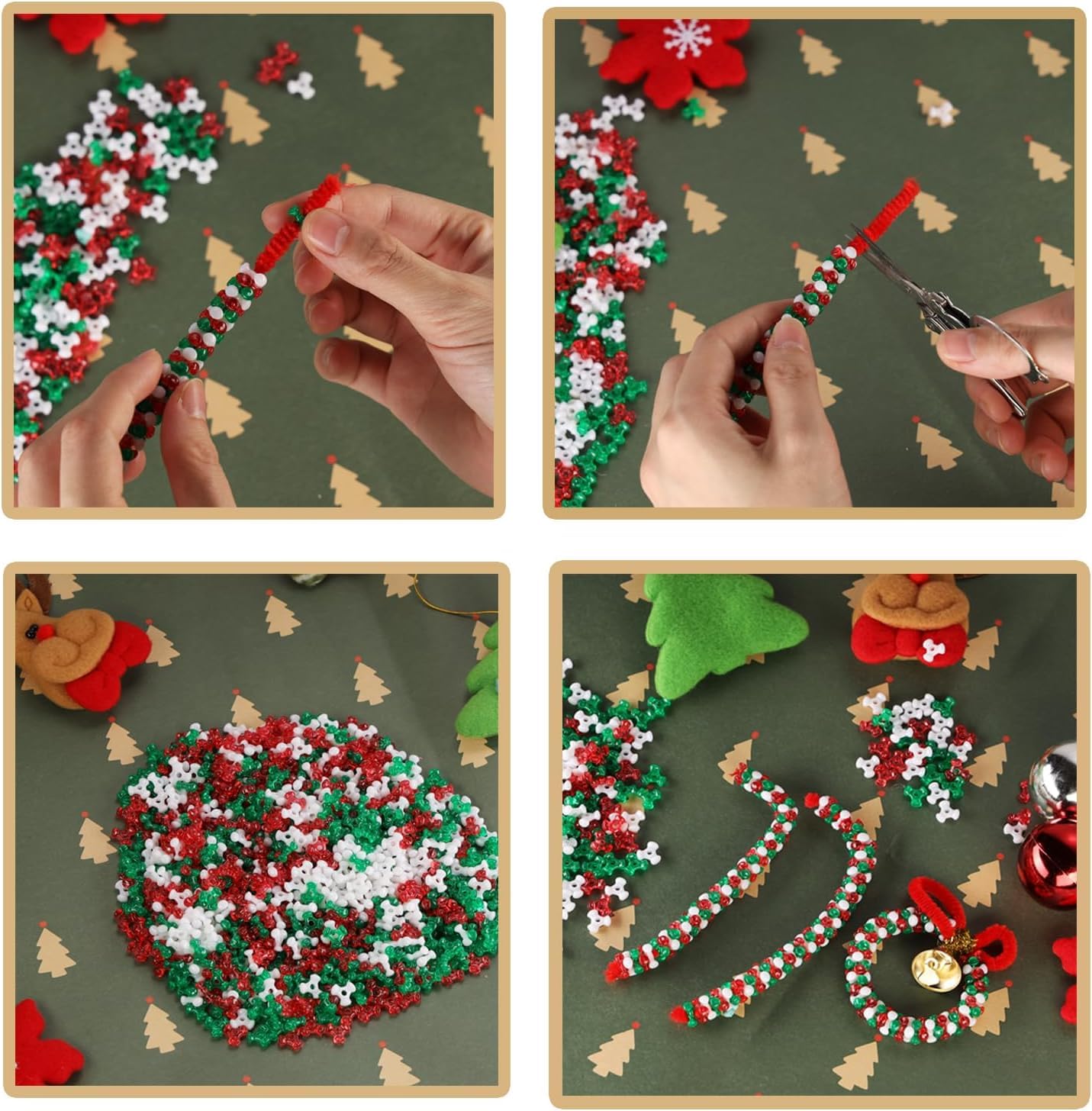 2400Pcs Christmas Tri Beads, Christmas Tri Shaped Beads Red Green White Triangle Beads for Craft Wreath Candy Cane-Xmas Holiday Tree Decorations Beaded Ornament Kit