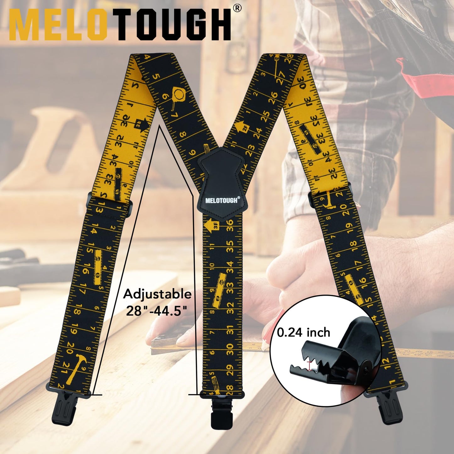MELOTOUGH Men's Suspenders,Y Back Suspenders,2 Inch Wide Suspenders,Clip On Suspenders for Men,Tape Measure Suspenders,Men Suspenders for Jeans,Work Suspenders for Men,Suspender for Men Big and Tall