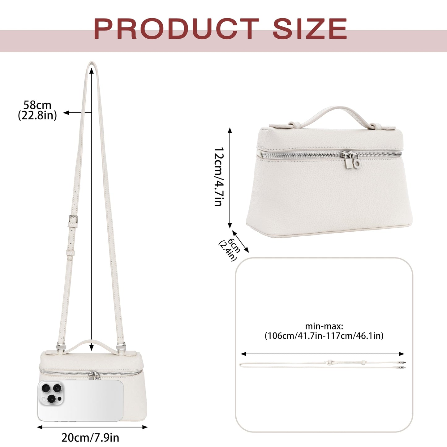 Larcenciel Elegant Small Leather Crossbody Purse for Women, Trendy Cream White Shoulder Bags with Zipper Closure & Adjustable Strap, Cute Top-Handle ladies Handbags for Everyday Work Wedding Going Out